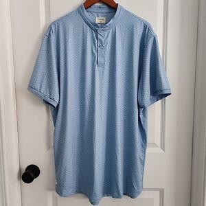 Mantra Catalyst Polo Shirt Mens Size XXL Band Collar Wave Print Blue Stretch